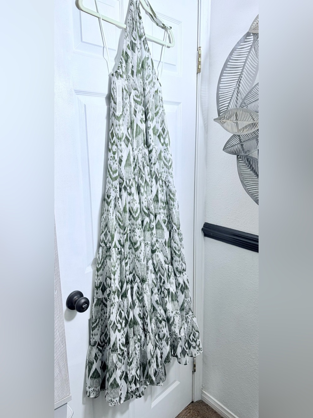 NWTs- Misa Los Angeles Olive Green and White Printed Halter Maxi Dress:Size M